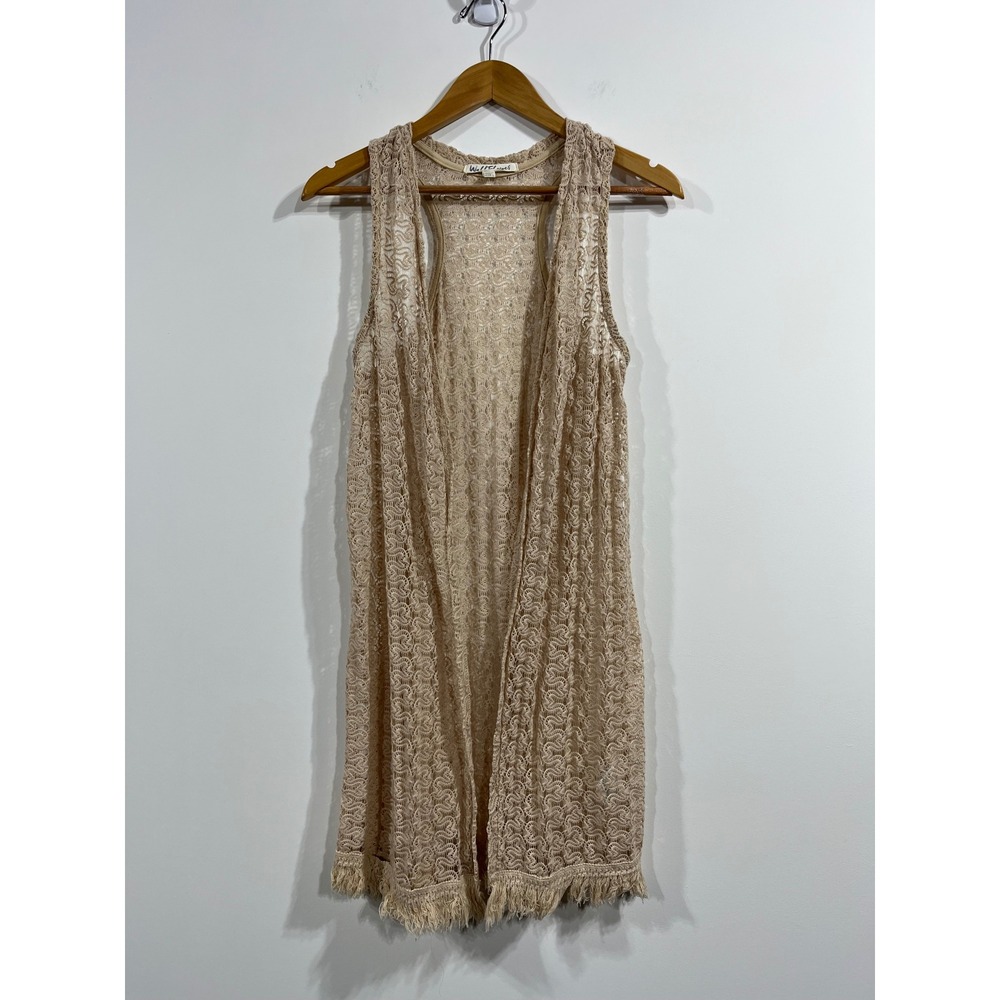 Wallflower Crochet Lace Fringe Open Front Fairy Grunge Vest Women Large Festival